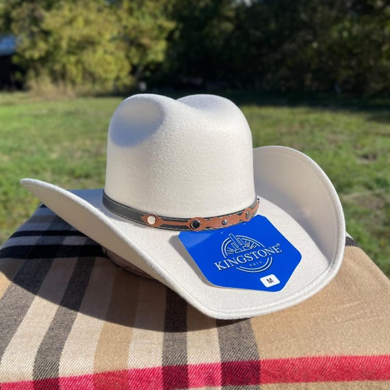Men\'s Cream Western Felt Cowboy Hat with Blue Band Mens Cream Felt Cowboy Hats with Emrboidered Band main image 3