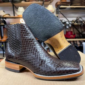 Men’s Braided Leather Cowboy Boots. Square Toe Western Boots for Men. Rodeo Ankle Boots for Men. Botin Vaquero De Piel. Bota Vaquero De Piel