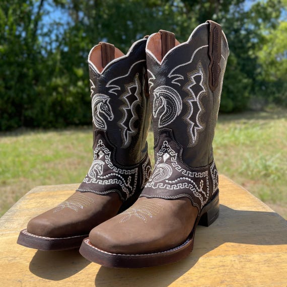 Men\'s Embroidered Brown Leather Boots A4229 - MEN main image 4