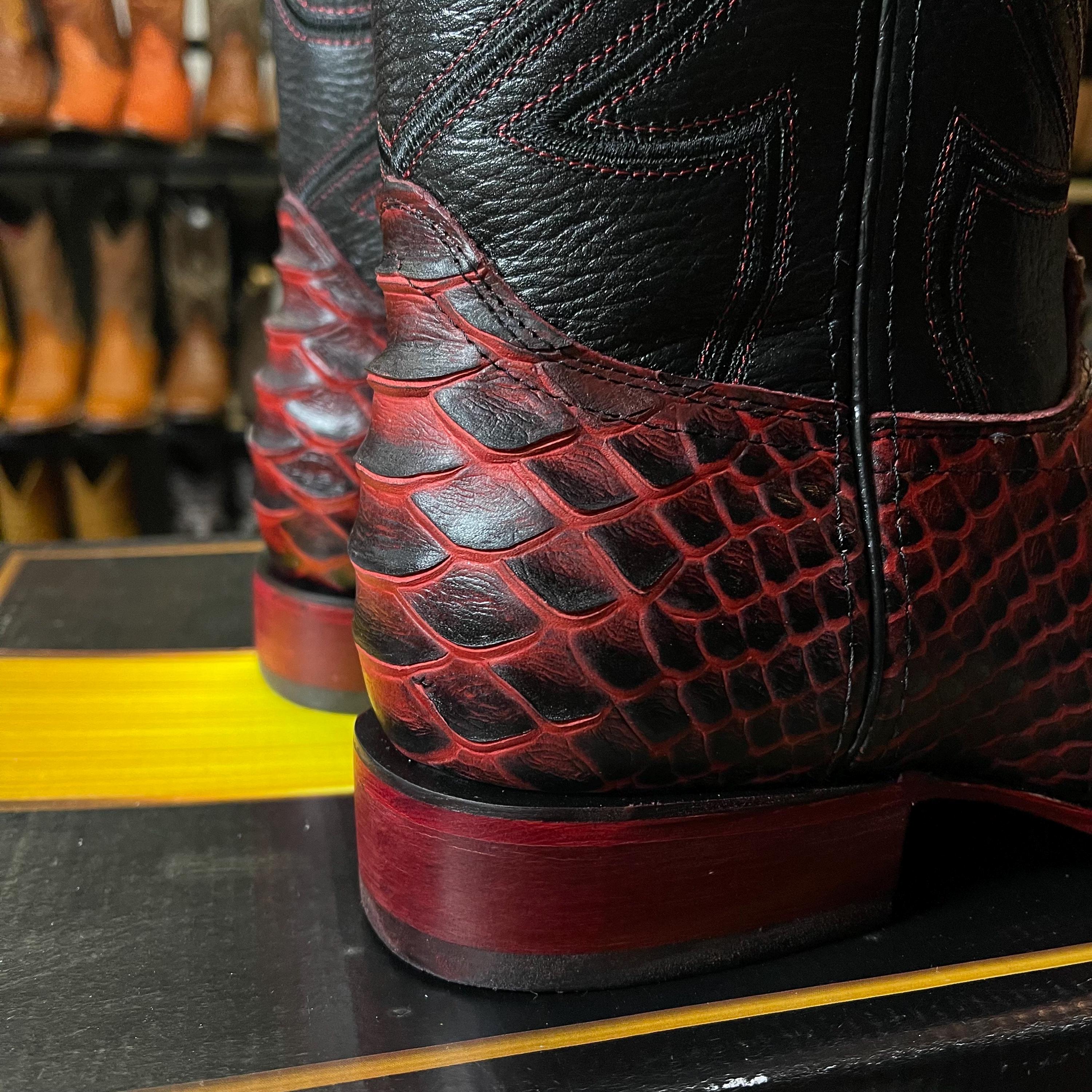 RED PYTHON SNAKE Skin Boots. Men