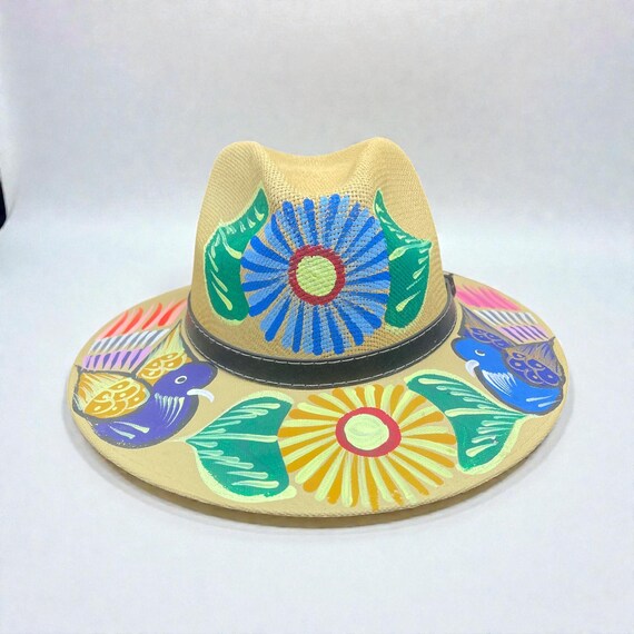 Mexican Hand Painted Artisan Hat Mexican Hand Painted Sun Hat – Camelia Mexican Boutique main image 4