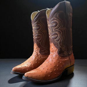Ostrich Leather Skin Cowboy Boots. Men’s Round Toe Boots. Rodeo Western Boots for Men. Bota Vaquero Con Piel Avestruz. Bota Avestruz Café.