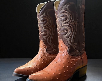 Strauß Leder Cowboy Boots. Runde Zehenstiefel für Herren. Rodeo Westernstiefel für Herren. Bota Vaquero Con Piel Avestruz. Bota Avestruz Café.