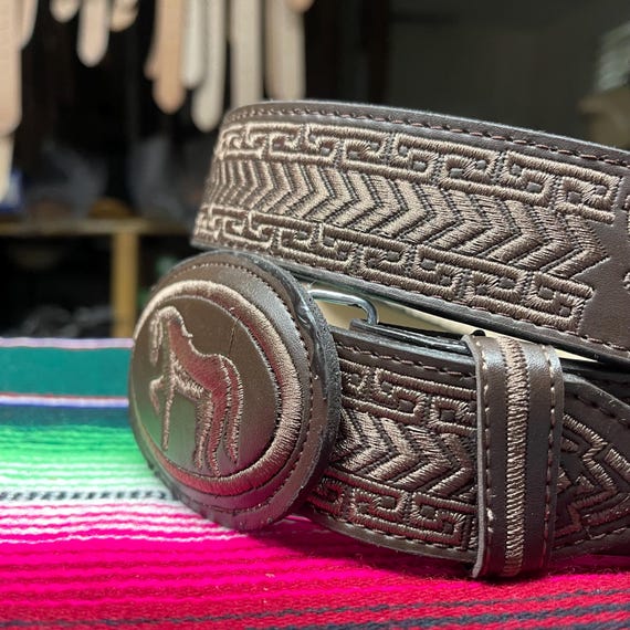 All Brown Embroidered Cowboy Belt. Men display picture 1