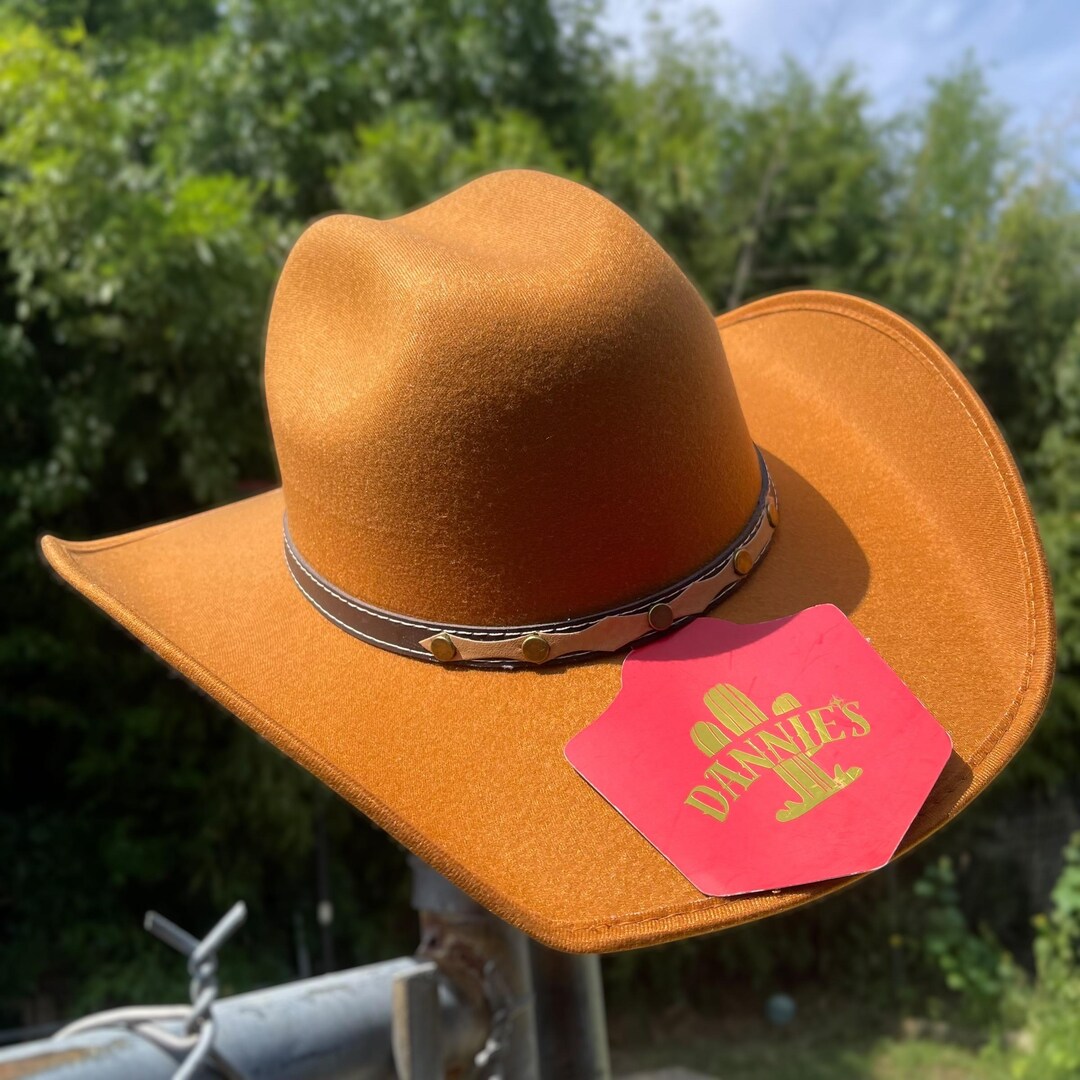 2575 Western Brown Cowboy Hat For Women Men With 3 Pcs Bandanas Felt Wide Wowstyle Brown Cowboy Hat, Unisex Felt Wide Brim Fedora with  main image 3