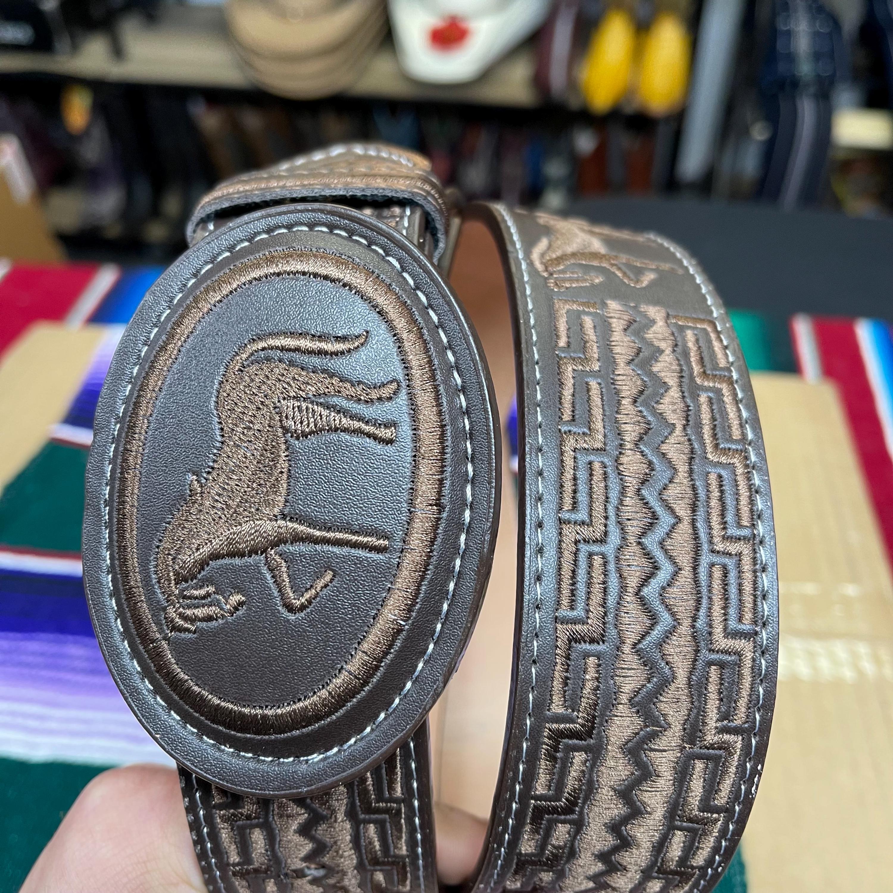 Embroidered Leather Belt. Men display picture 1