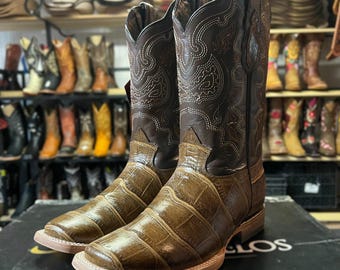 Men’s Alligator Skin Boots. Men’s Western Cowboy Boots. Brown Leather Boots for Men. Square Toe Rodeo Boots. Botas De Piel Caiman Vaquero.