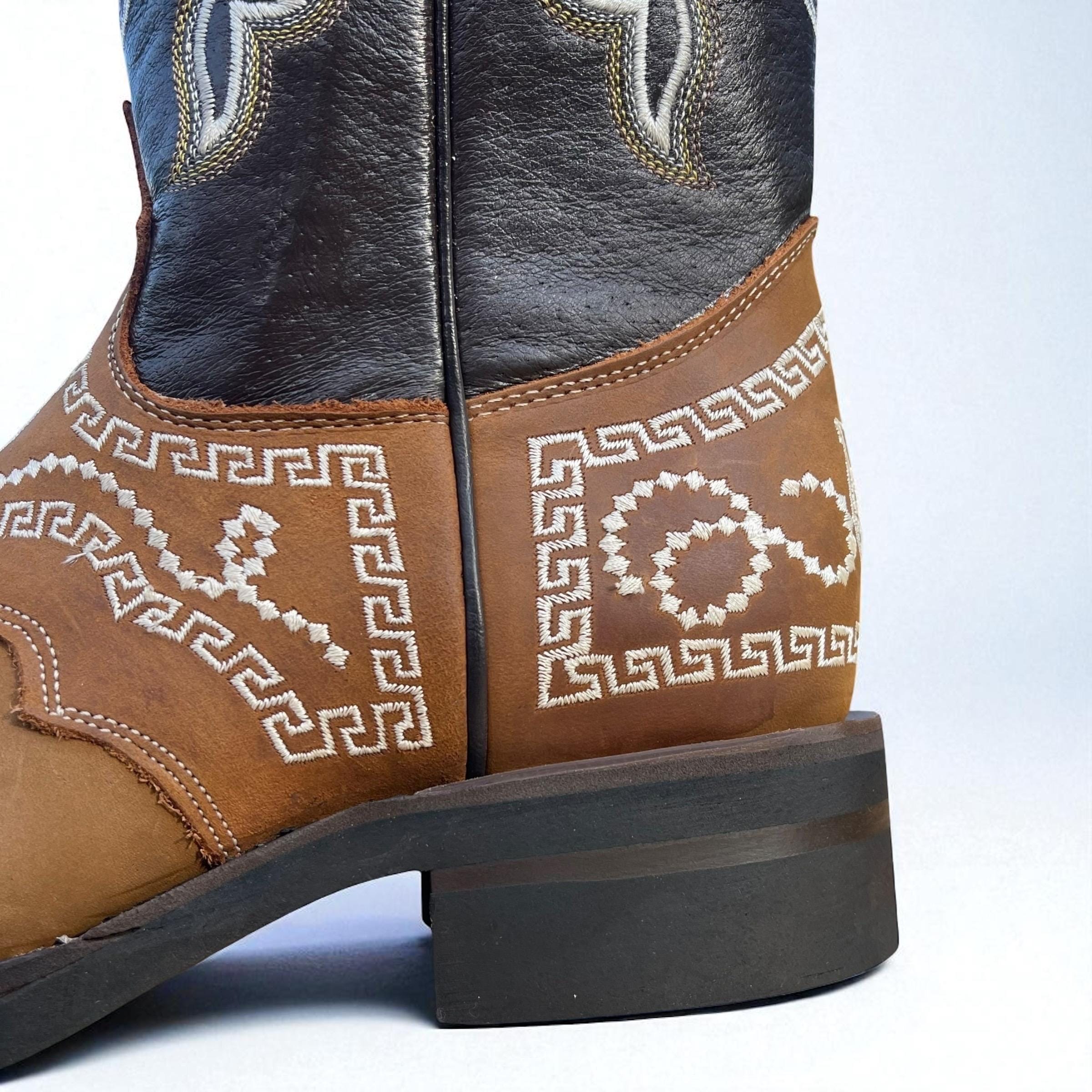 Leather and Suede Brown Embroidered Mens Cowboy Western Riding Boots Knapp 10.5 Men main image 3