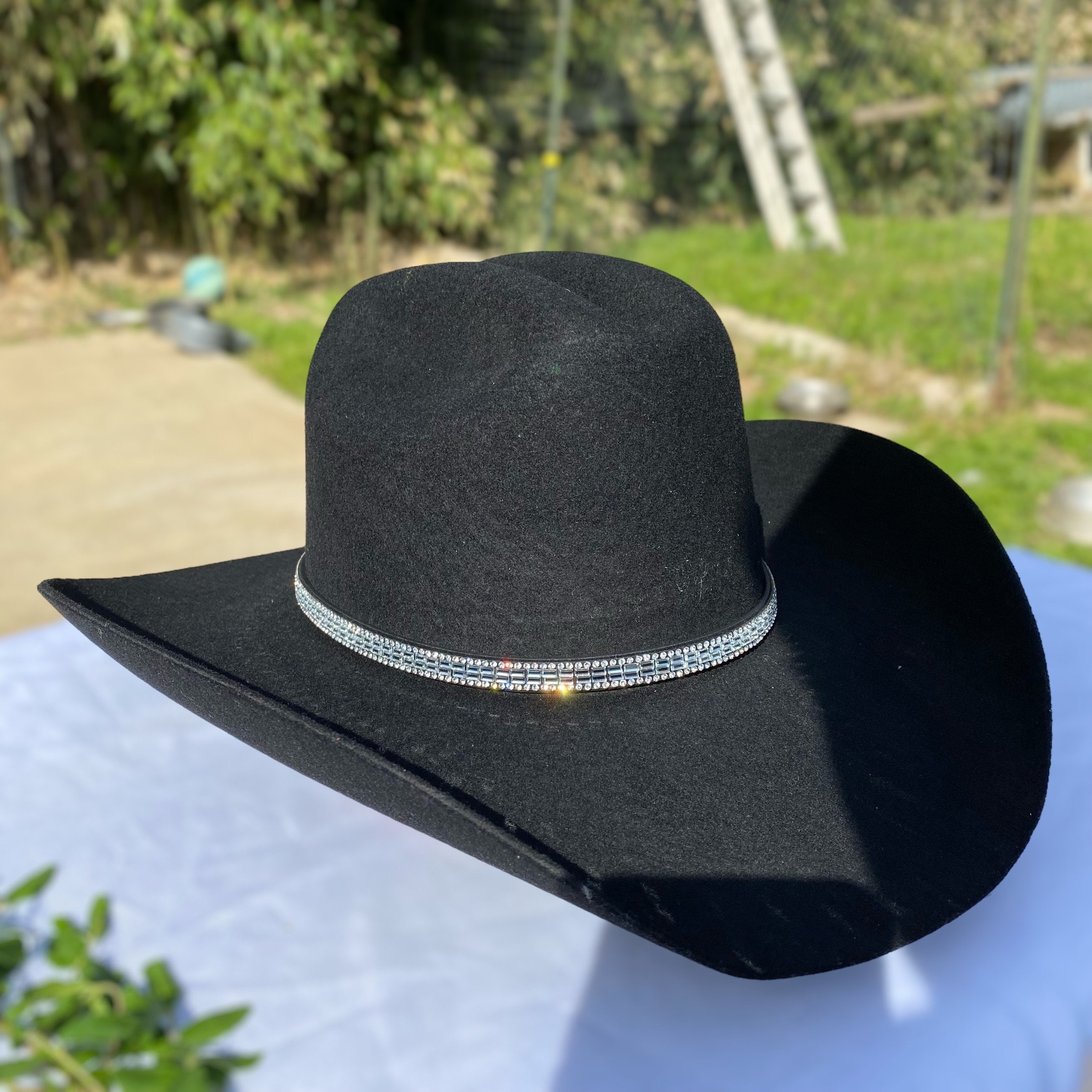 8882 Cowboy Hat Band For Woman, Acrylic Rhinestone Silver Hatband Western Hat Band | Handmade Rhinestone and Pink Crystal  main image 2
