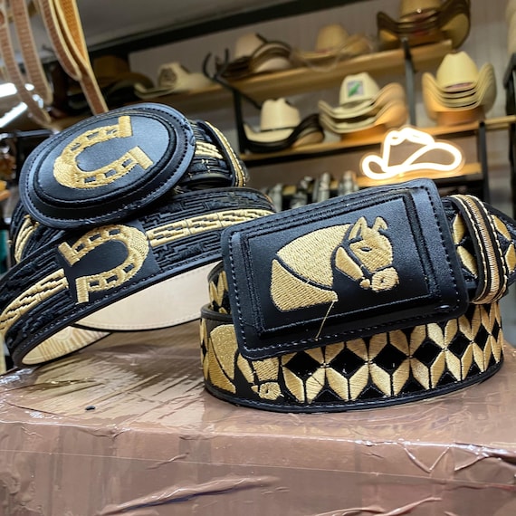 Leather Horseshoe Cowboy Belt. Western Style Rooster Belt  display picture 2