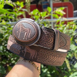 Cintura Uomo Pit Bull West Coast Bones In Pelle Marrone, Larga 4 Cm, Taglia 110