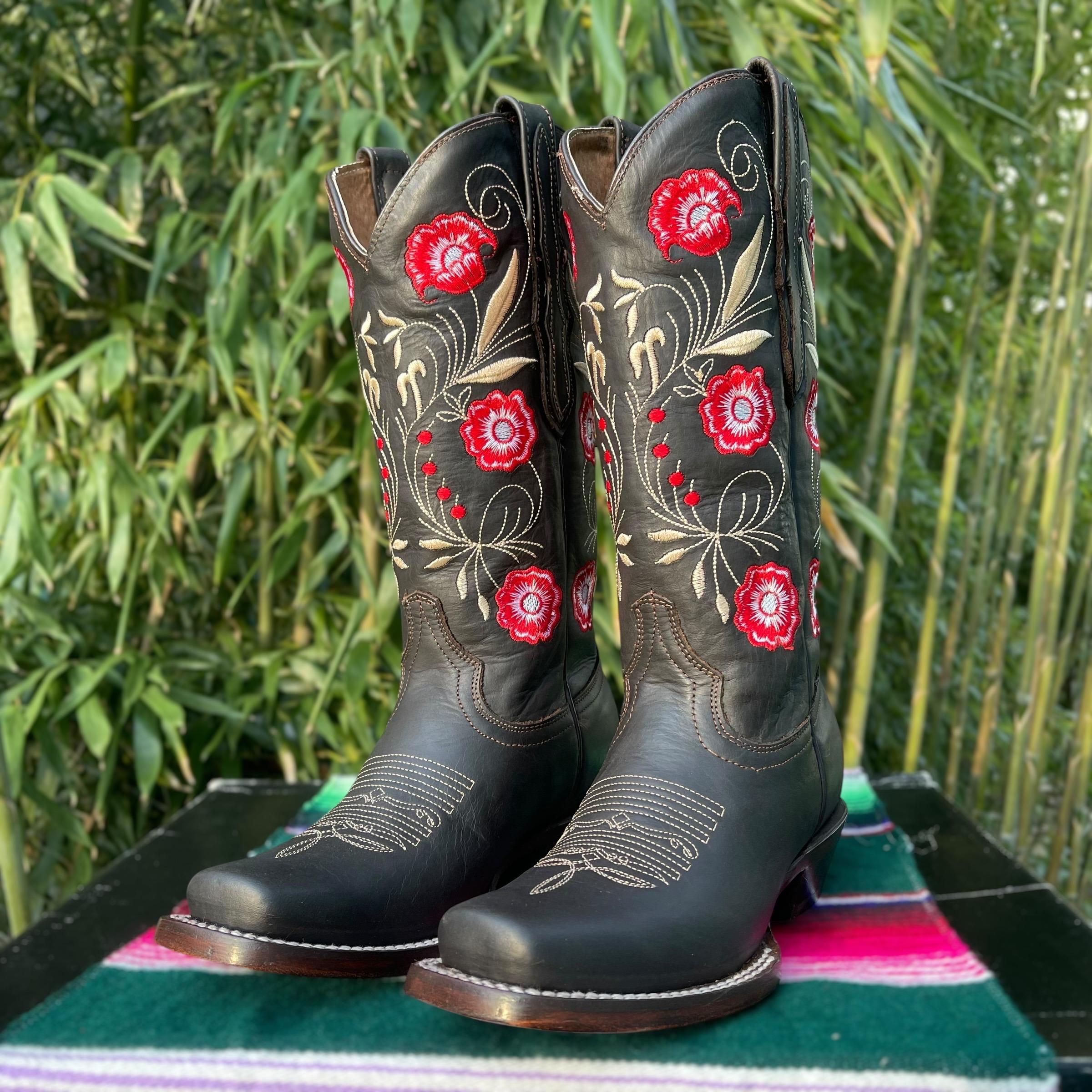 FLOWER Armillary BOOTS LB7129143 Mid Floral Snow Garden Black Liberty 24 ブラック 靴