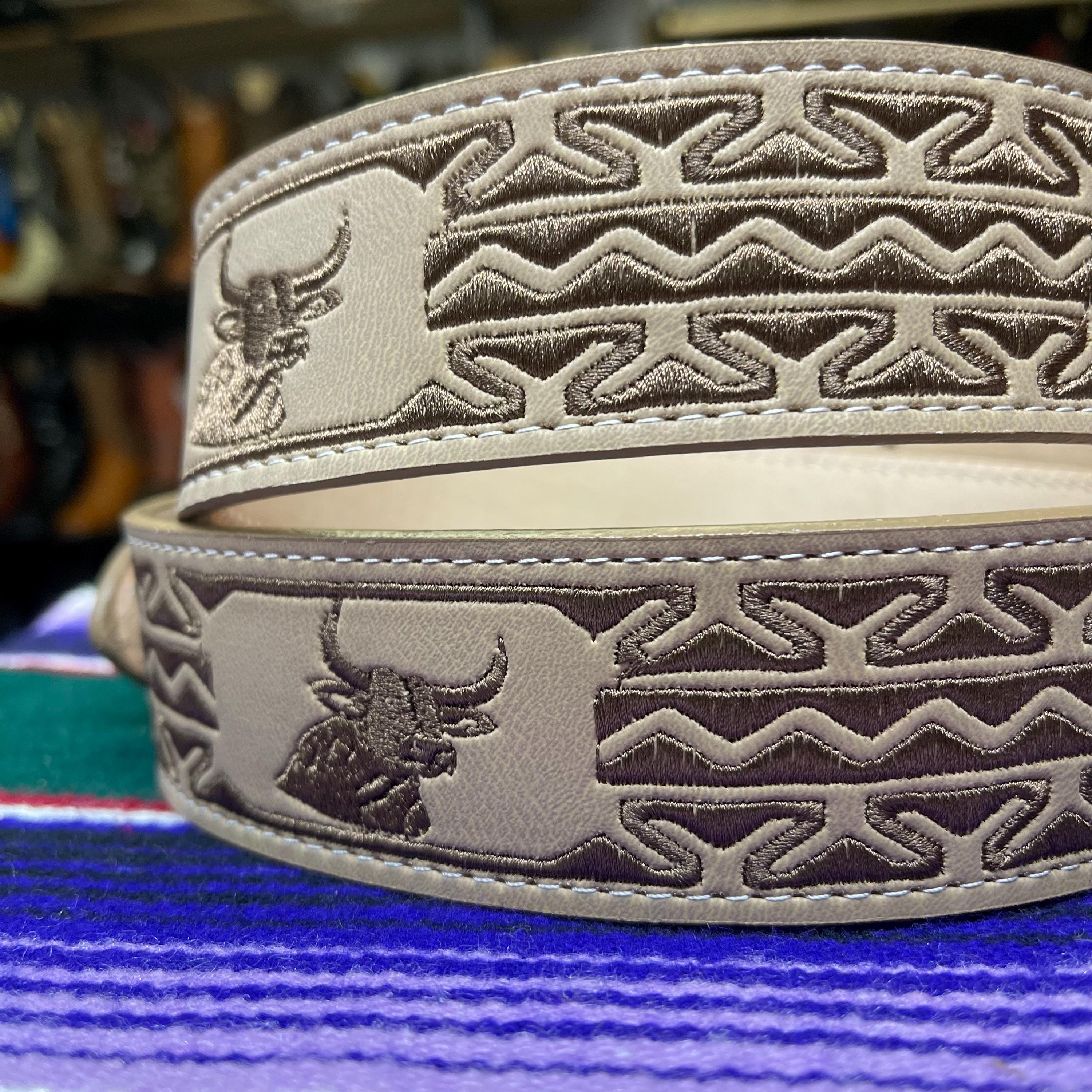 Embroidered Bull Leather Cowboy Belt for Men. Mexican  display picture 1