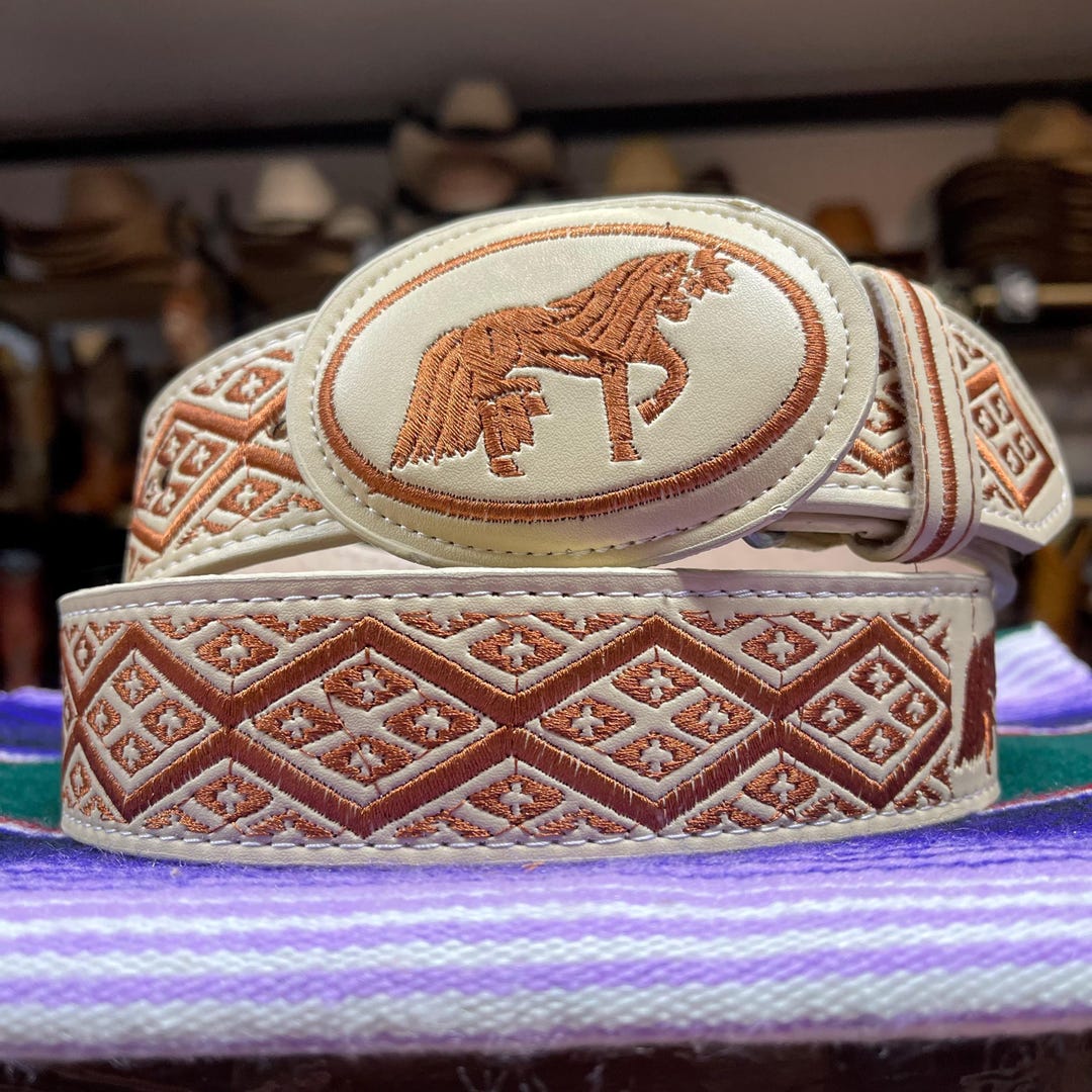 thumbnail image 2 of SOUTHERN IMPORTS Cinto Charro Bordado Mens Western Belt – Natural Leather 2" Wide 2 of 4