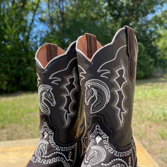 Botas Jaca Leather Mens Cowboy Boots Western Embroidered Horse BOTAS JACA - NEW w TAG Vintage Embroidered Saddle Mens 9.5  main image 4
