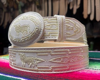 Vintage Hand Tooled Leather Belt With Sterling Silver and  display picture 2
