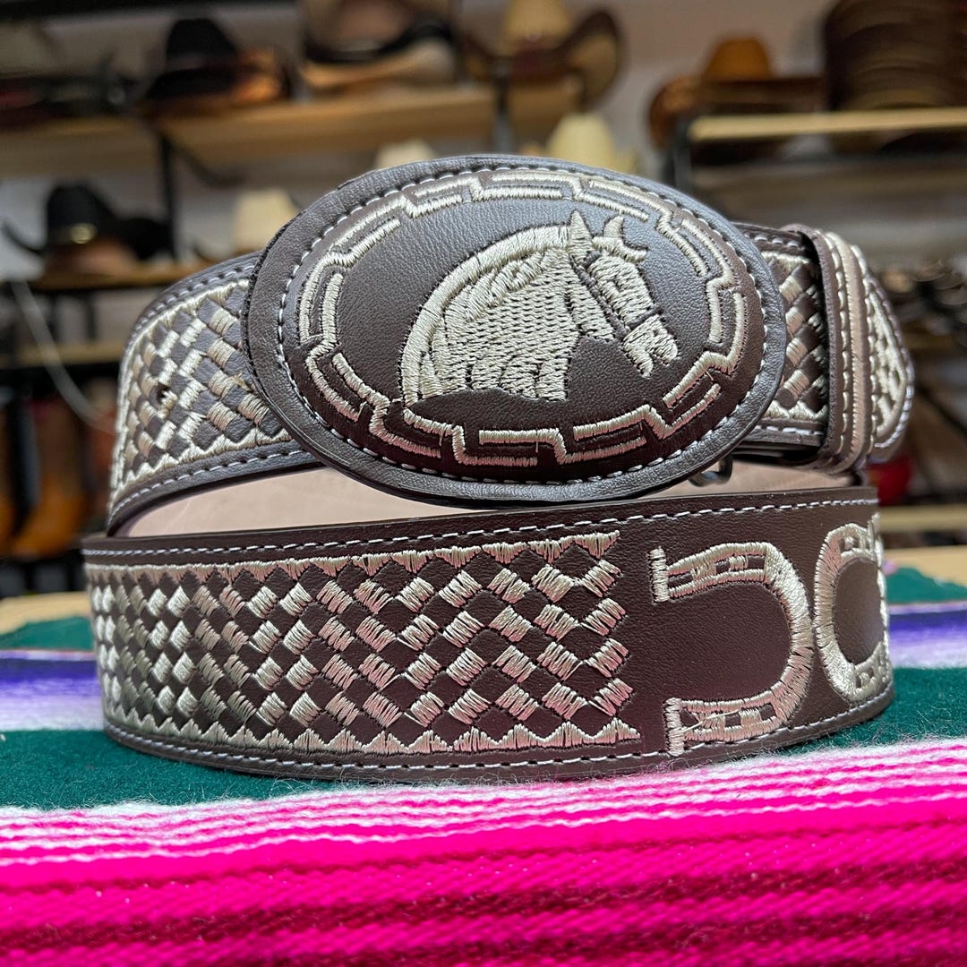 clane❤︎ MEXICAN BELT❤︎アイボリー Men's Mexican Embroidered Belt Cinto Hilo Plateado – Solis Calzado