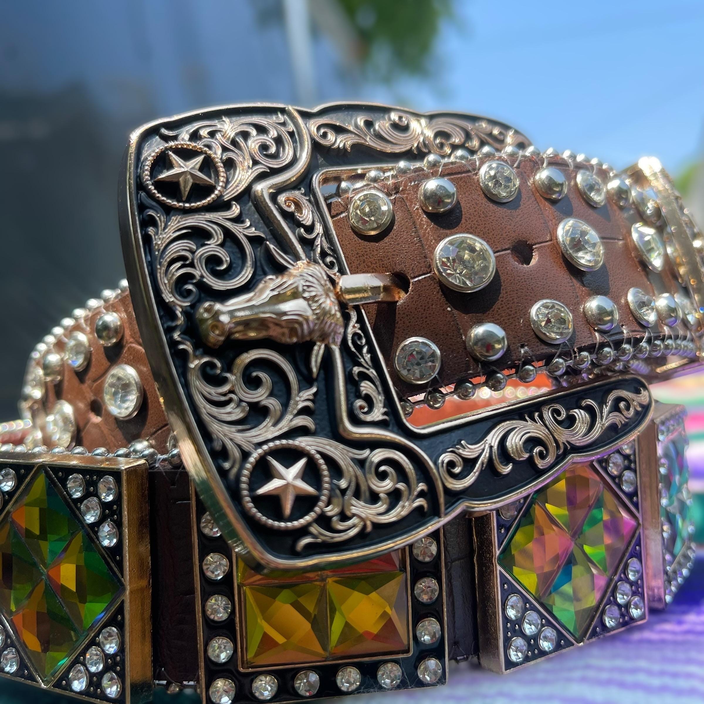 Brown Rhinestone Western Belt. Unisex Bling Cowboy Belt Brown Rhinestone Western Belt. Unisex Bling Cowboy Belt