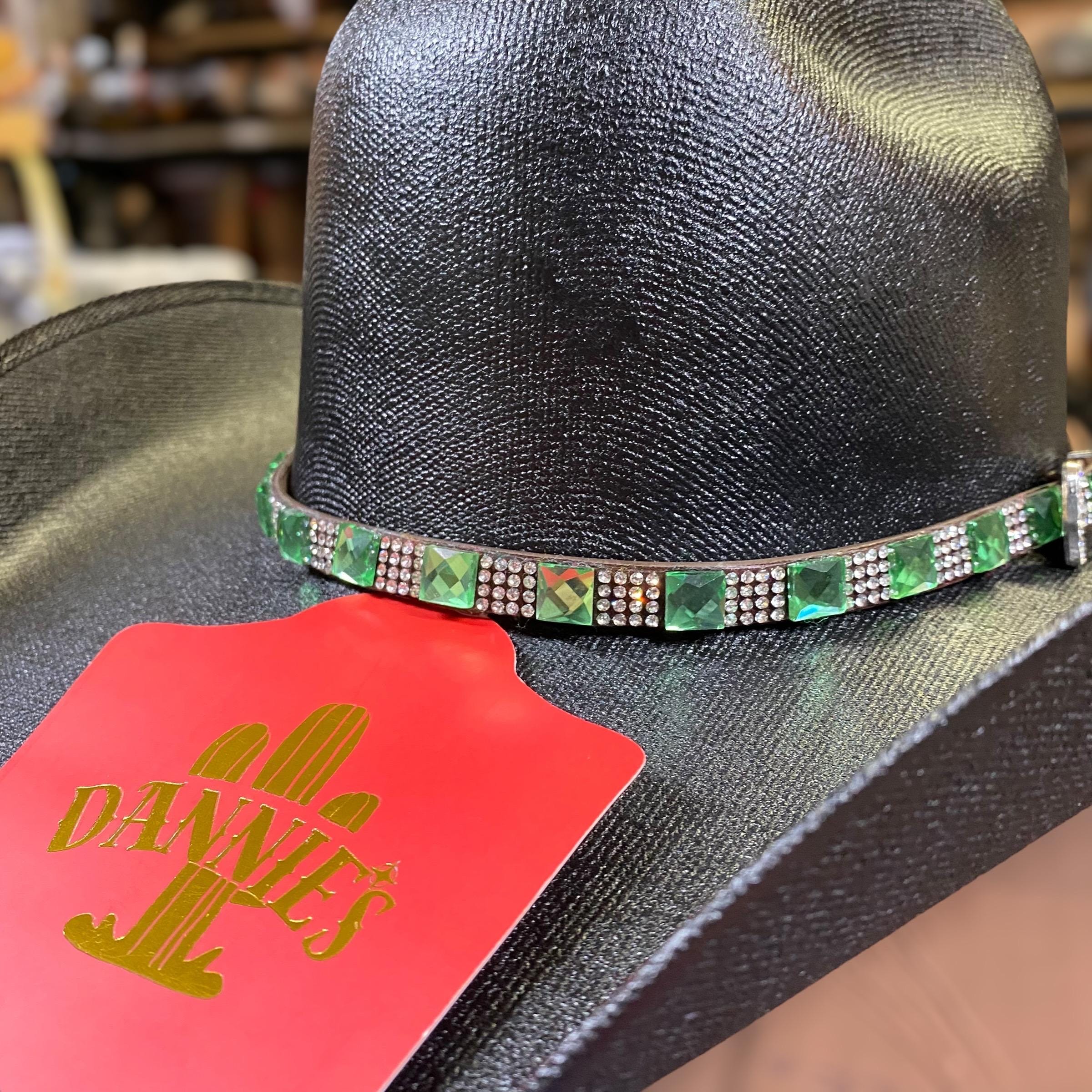 Green Wide-Brim Fedora Hat with Rhinestone Band Stylish Rhinestone Cowboy Hat for Men and Women - Western  main image 2