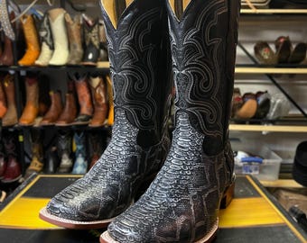 Men’s Python Snake Skin Boot. Western Cowboy Boots for Men. Square Toe Leather Boots Men. Bota Vaquero De Piel Pitón. Bota De Piel Vobora.