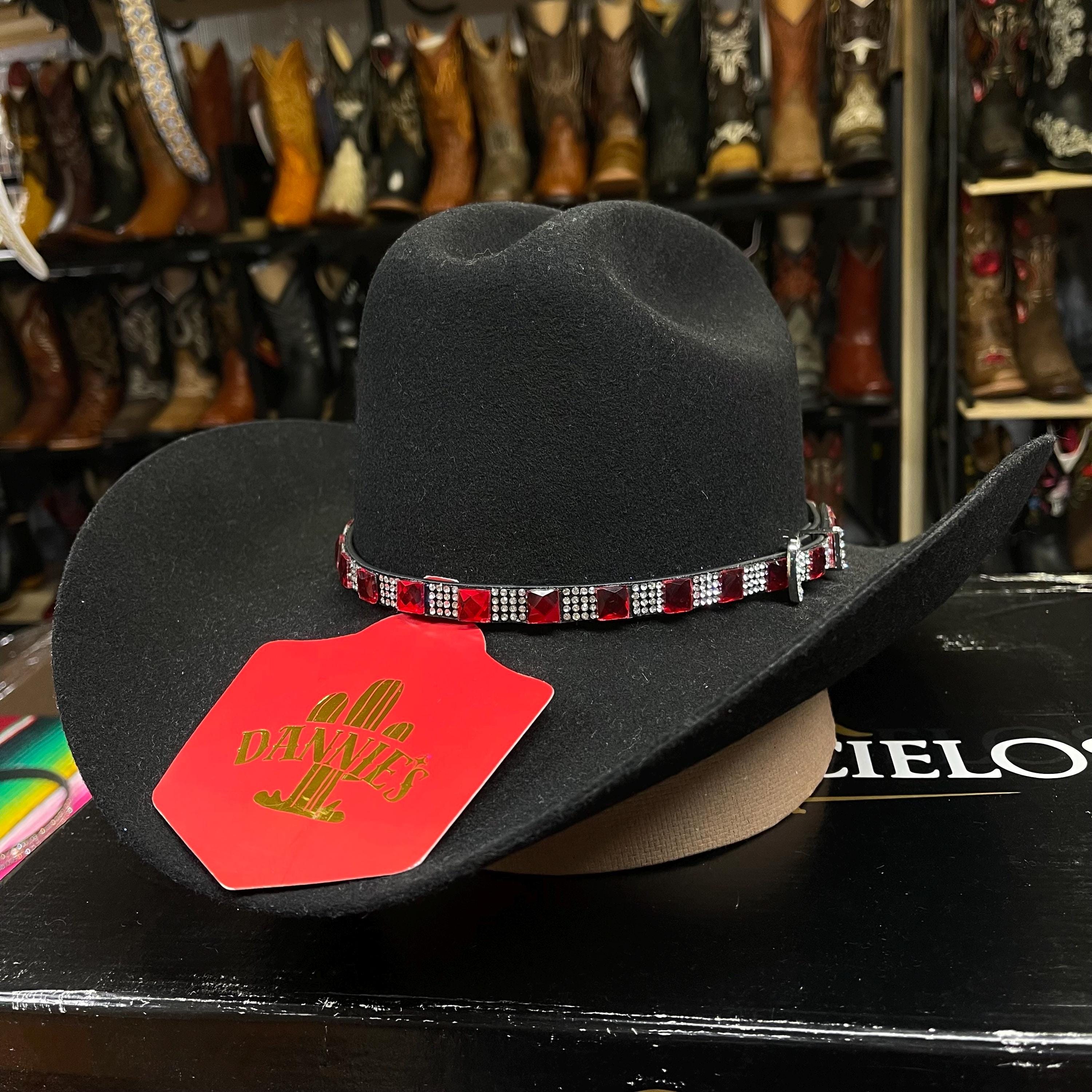 Red Rhinestone Hat Band. Cowboy Western Hat Band. Leather 