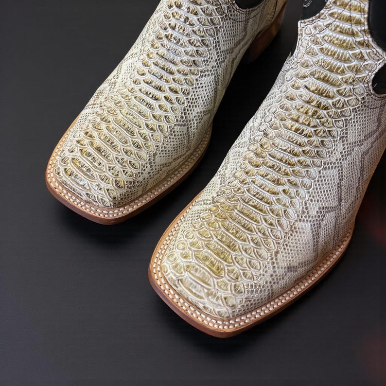 Men’s White-bone Python Snake Skin Boots. Cowboy Western Boots for Men ...