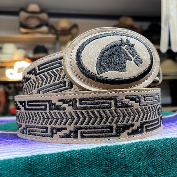 Mexican Made Horse Embrodiered Belt. Men display picture 1