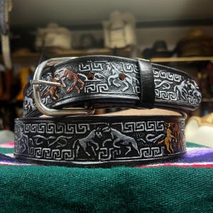 Black Western Leather Belt for Men. Mexican Artisan Painted Belt. Men’s Cowboy Full Leather Grain Belt. Cinto Vaquero De Hombre Mexicano.
