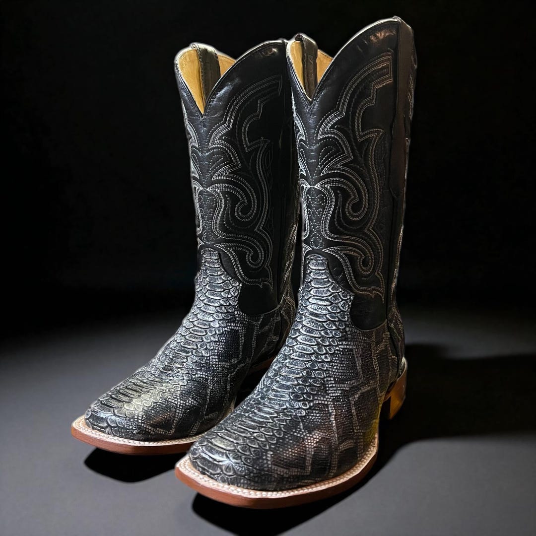 Men’s PYTHON SNAKE SKIN Cowboy Boots. Square Rodeo Boots for Men. Men’s ...