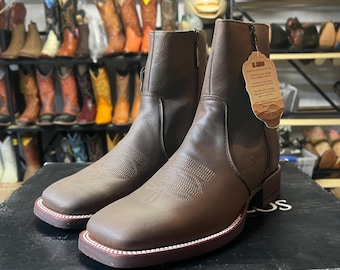 Botas de cowboy ocidentais masculinas. Botas com bico quadrado na altura do tornozelo. Botas de rodeio com zíper. Bota Botín Vaquero De Caballero. Bota Hombre Quadrada.