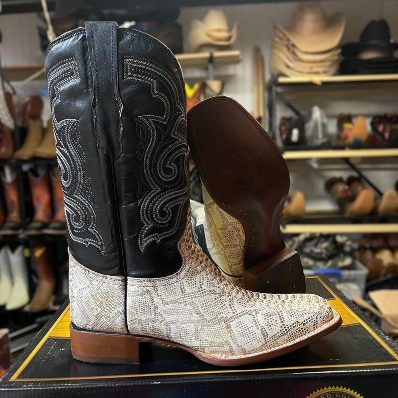 Men’s White Python Snake Skin Boots. Square Toe Cowboy Boots for Men ...