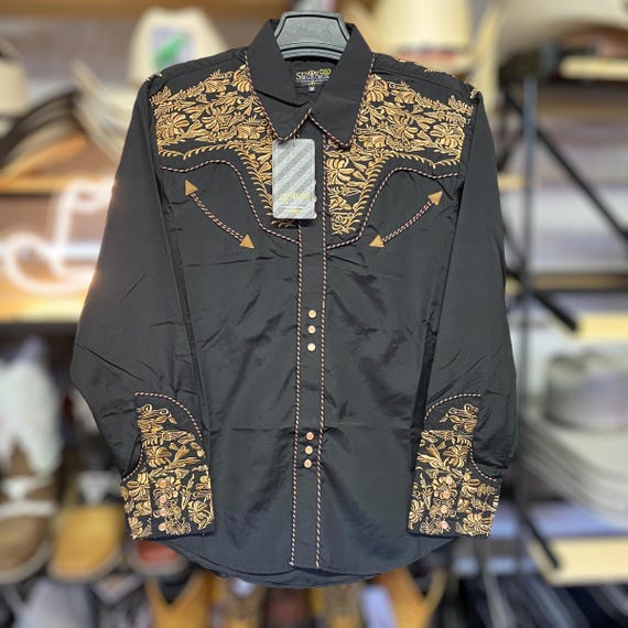 slim fit dress slacks Old West Men's 8556 Black/Gold Floral Fashion Snap Shirt – Gavel Western  Wear main image 0