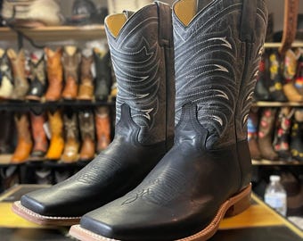 Schwarze SQUARE TOE Cowboy Stiefel. Echt Leder Boots für Herren. Rodeo Westernstiefel. Bota Vaquero De Piel. Bota Con Punta cuadrada Negra.