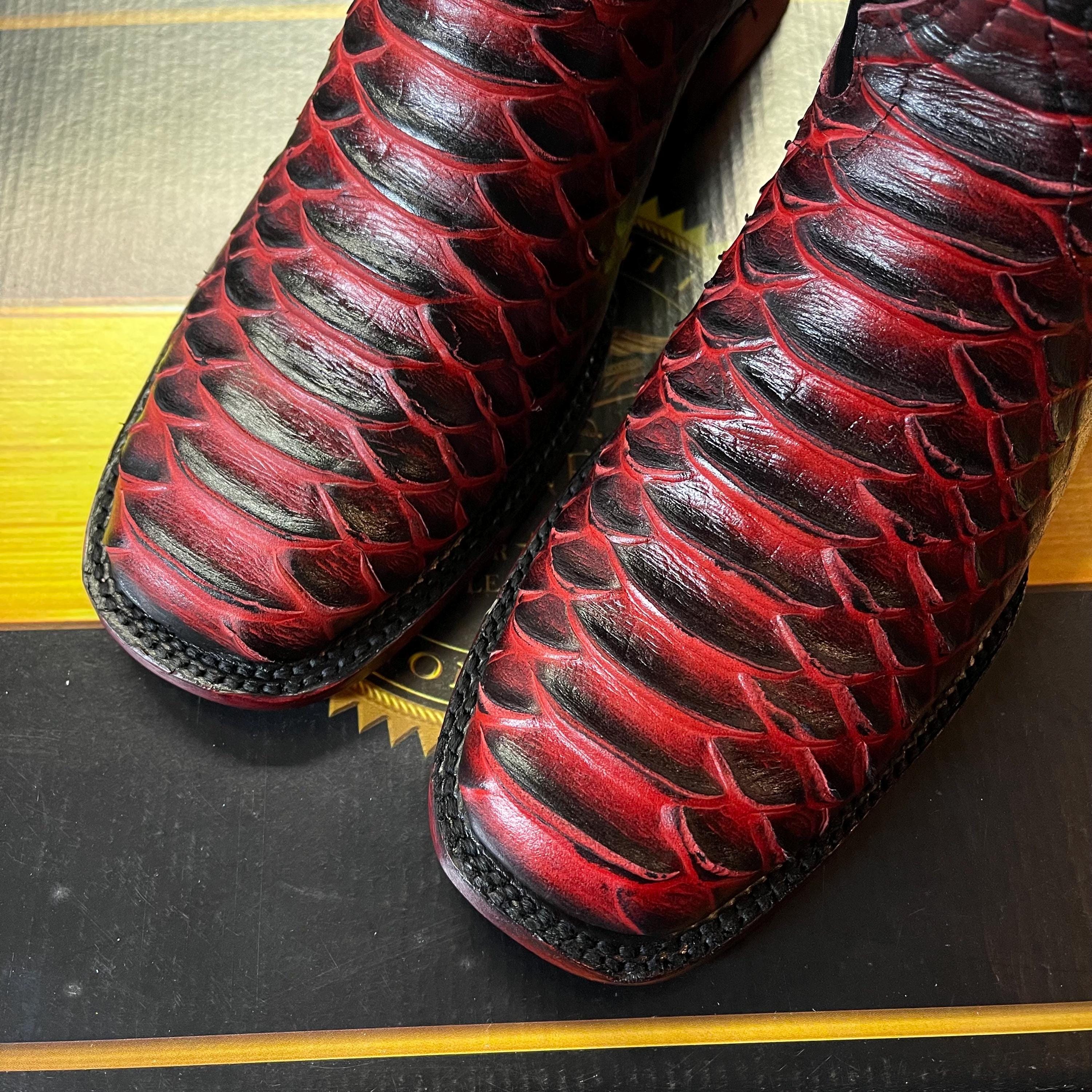 RED PYTHON SNAKE Skin Boots. Men’s Square Toe Cowboy Boots. Black ...