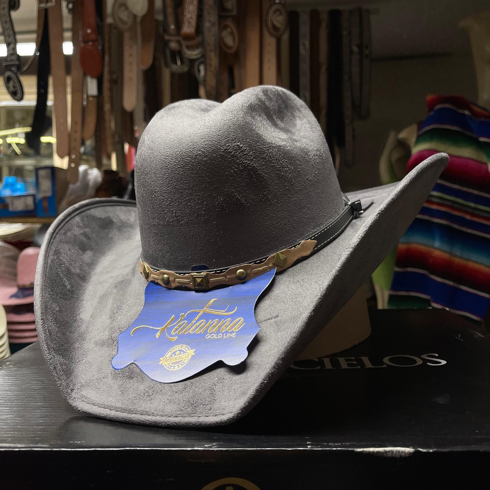 Western Style Faux Suede Cowboy Hat with Stitched Detail - Gray Faux Felt Grey Cowboy Hats | Vegan Suede main image 4