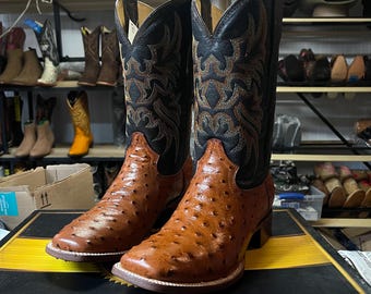 Herren Straußenleder Stiefel. Square Toe Rindsleder Stiefel. Herren Western Cowboy Boots. Bota Vaquero De Piel Avestruz Punta Cuadrada.