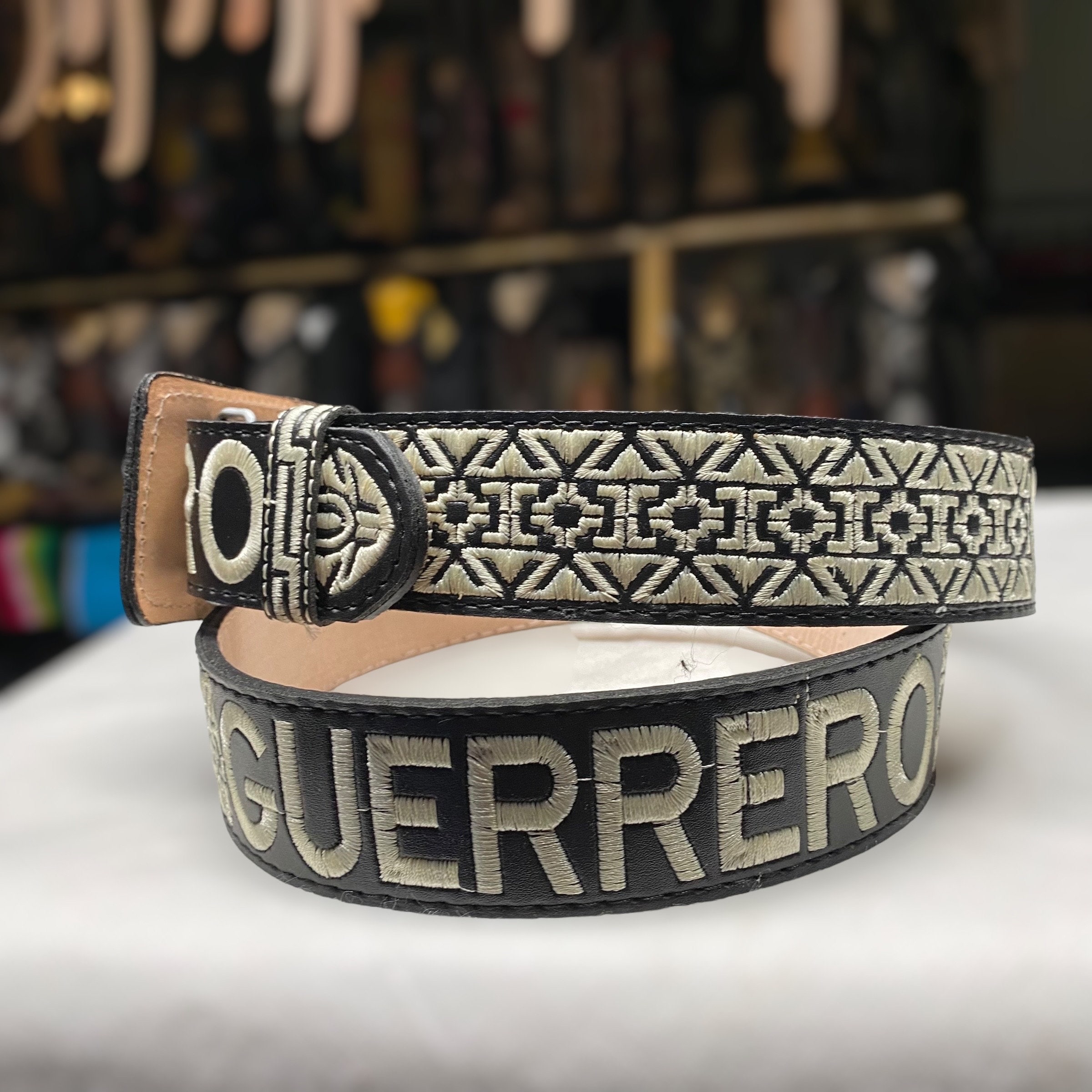 Guerrero Mexican Embroidered Belt. Men's Western Cowboy Belt