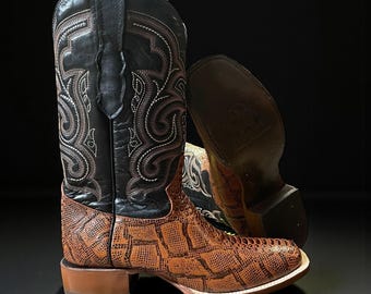 Men’s Python Snake Skin Boots. Brown Snake Skin Leather Boots. Men’s Western Cowboy Boots. Square Toe Snake Skin Boots. Bota Vaquero De Piel