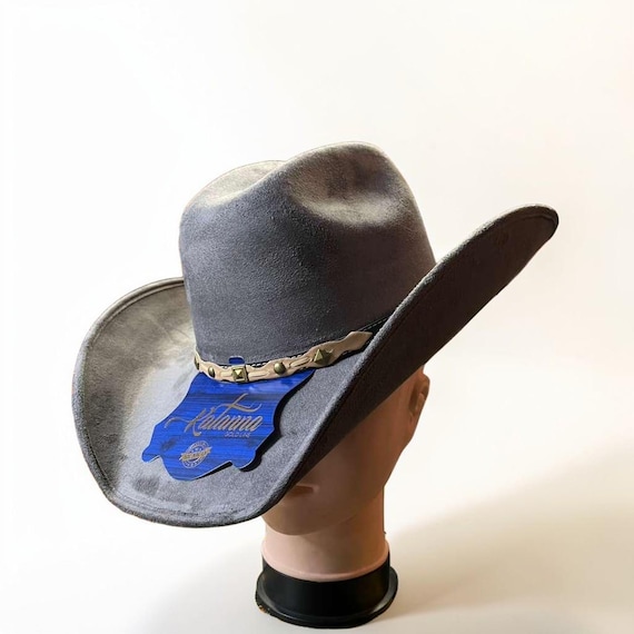 Western Style Faux Suede Cowboy Hat with Stitched Detail - Gray Grey suede western cowboy hat – Cali Ranch Hats main image 3