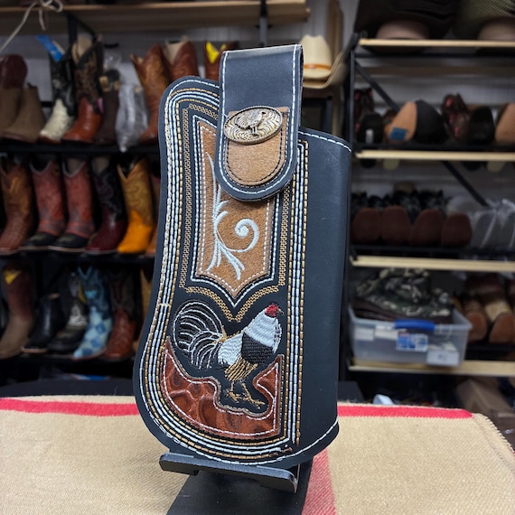 Embroidered Phone Case Genuine Leather Phone Cowboy