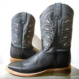 Herren Square Toe Cowboystiefel. Schwarze Leder Westernstiefel. Herren Outdoor Reiterstiefel. Botas Negras De Punta Cuadrada. Bota Vaquero.