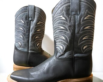Men’s Square Toe Cowboy Boots. Black Leather Western Boots. Men’s Outdoor Horse Rider Boots. Botas Negras De Punta Cuadrada. Bota Vaquero.