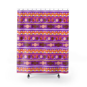 Halloween Shower Curtain: Candy, Candy Corn, Trick or Treat