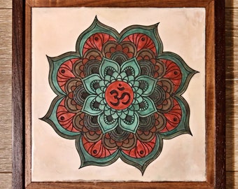 Beautiful Hand Painted Mandala with Handmade Hardwood Frame. This wax encaustic art will bring peace and equanimity to your personal space.