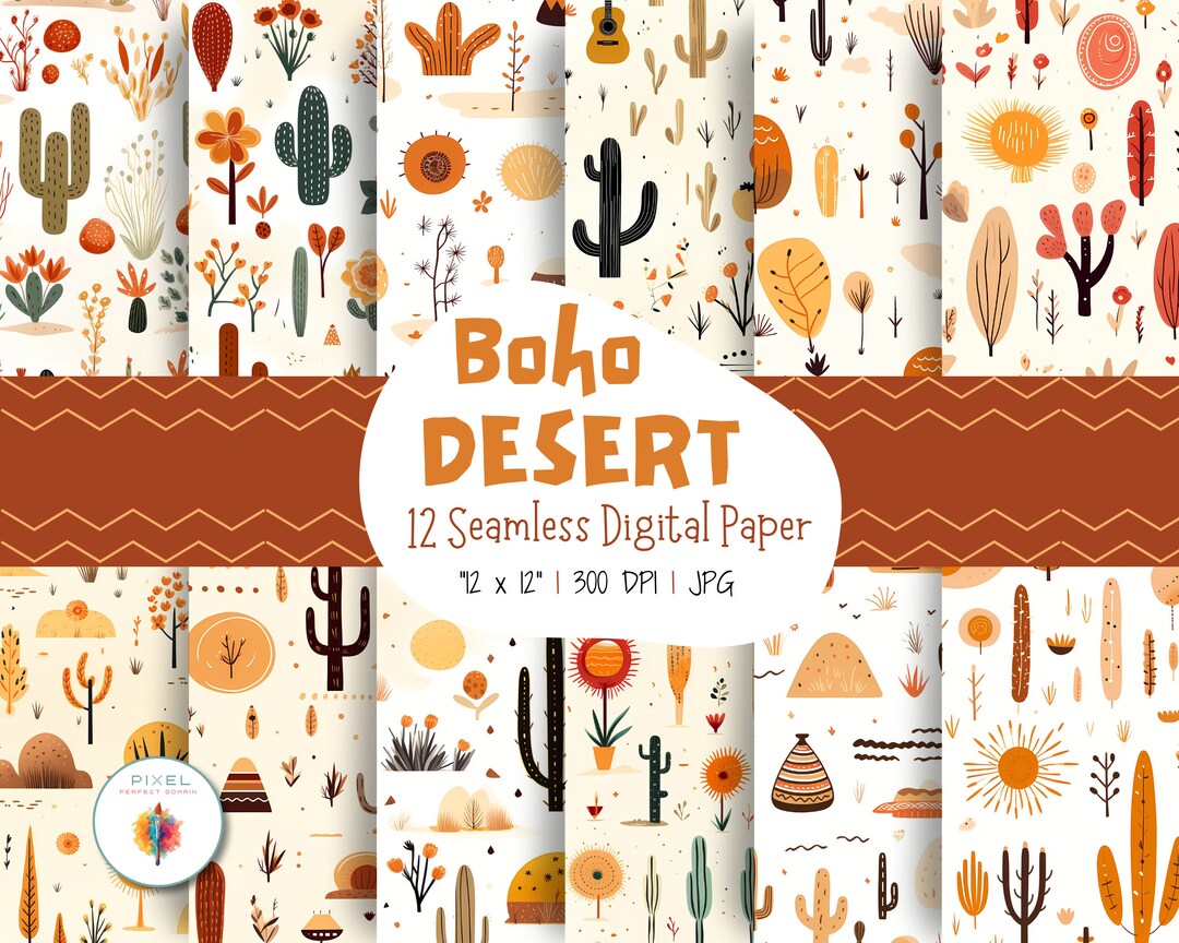 12 Boho Desert Digital Papers, Seamless Patterns, Scrapbook Paper, Boho ...