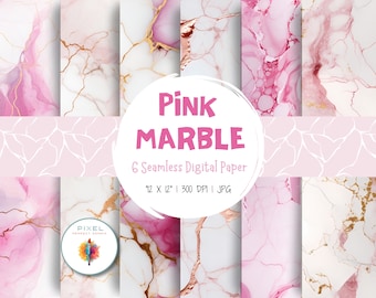6 Pink Marble Digital Papers, Seamless Pattens, Scrapbook Paper, Marble Backgrounds, Marble Patterns, Digital Paper, Commercial Use Digital