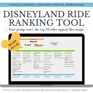 Disneyland Ride Ranking Tool Pixar-Inspired | Google Spreadsheet for Group Trip Planning to Disneyland & California Adventures in Anaheim