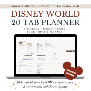 Disney World Trip Planner Google Spreadsheet • Itinerary, Budget, Rides, Hotels & Food • Editable Vacation Tracker for Families or Groups