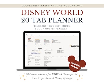 Disney World Trip Planner Google Spreadsheet • Itinerary, Budget, Rides, Hotels & Food • Editable Vacation Tracker for Families or Groups