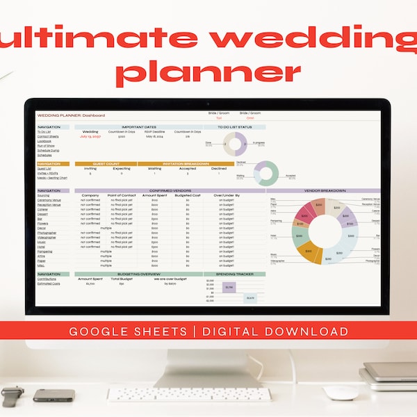 Ultimate Wedding Planner Google Sheet  | Digital Wedding Planner Spreadsheet | Wedding Planning Budget Sheet | Wedding Checklist Tracker